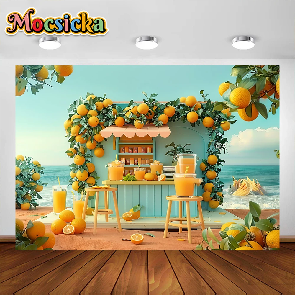 Colorful Beach Photography Background Fruit Shop Lemon Surf Ocean Party Decoration Newborn Baby Portrait Photo Studio Props