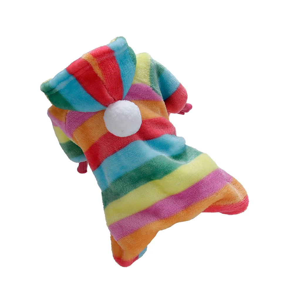 

Pet Flannel Clothing Dog Winter Warm Coat Rainbow Stripe Puppy Outdoor Walking Jogging Party Costume Lightweight