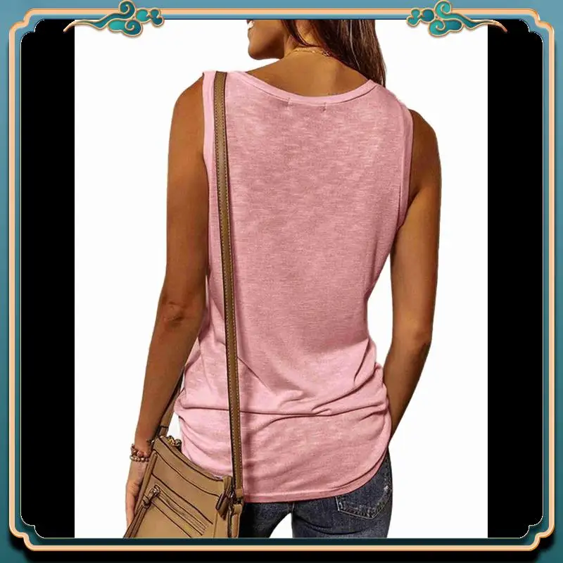 

ABMV-Tank Tops For Women Summer Trendy V Neck Tops Shiny Trim Loose Fit Casual Sleeveless Shirts Fashion 2025