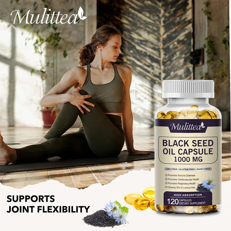 Mulittea Organic Black Seed Oil Capsules Helps Hair Grow and Provides Nutrients Antioxidant Hair Promote Free Shipping