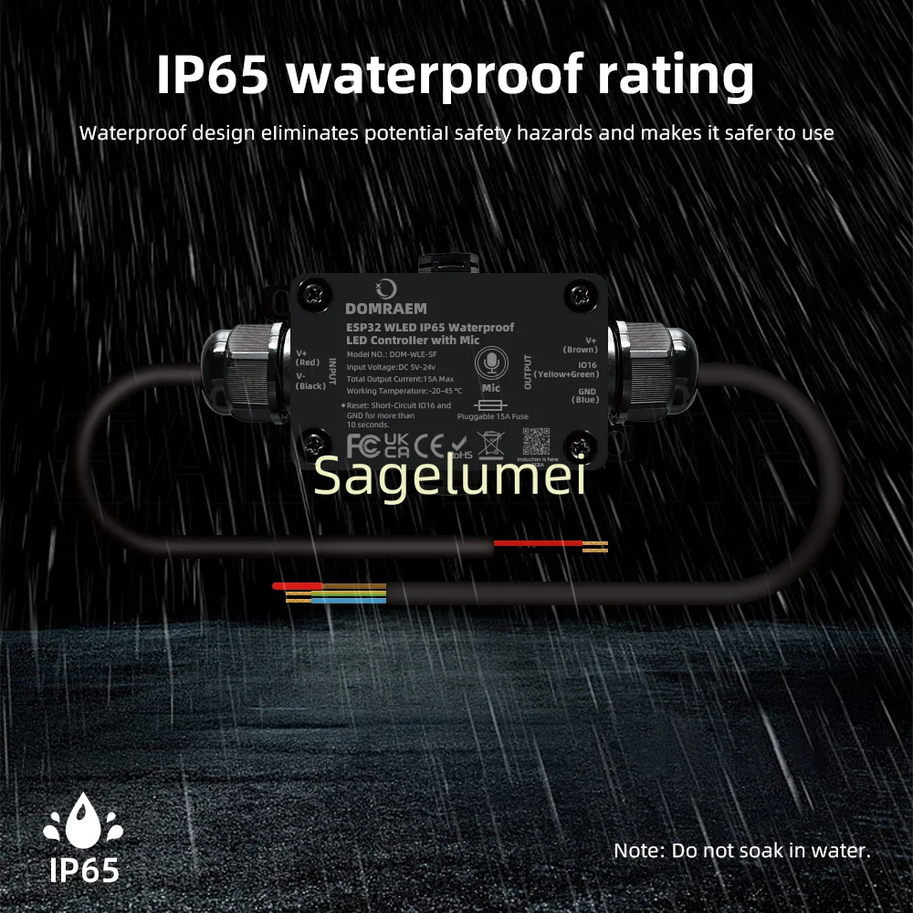 IP65 مقاوم للماء لتقوم بها بنفسك DOMRAEM WLED وحدة تحكم بالموسيقى ESP32 الرقمية الذكية شريط إضاءة LED تحكم ل WS2811/12B/14 الخ. ها اليكسا