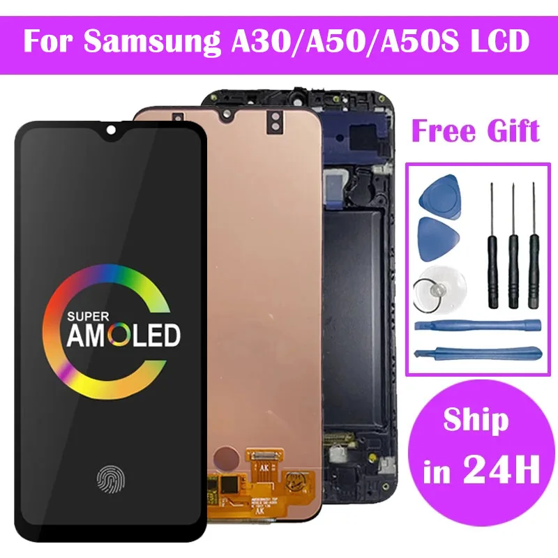 Pantalla LCD Super AMOLED para Samsung A50, A50S, A30, montaje de digitalizador con Pantalla táctil, piezas de repuesto, Envío Gratis