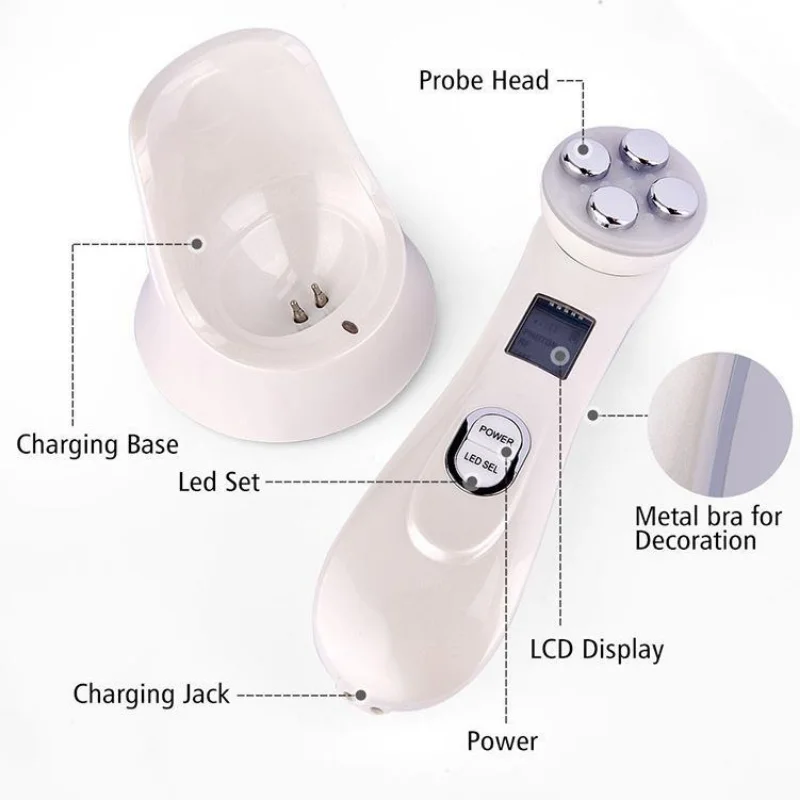 Dispositivo de belleza de fotones LED, electroporación EMS de radiofrecuencia, 5 colores, estiramiento de la piel, antiarrugas, cuidado de la piel, masajeador facial