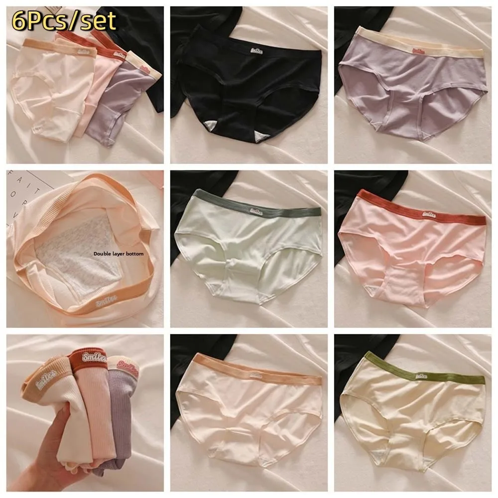 

6Pcs Middle Waist Women Panties Set English Letter Female Lingerie Cute Student Briefs Elastic Comfortable Letter Underpants