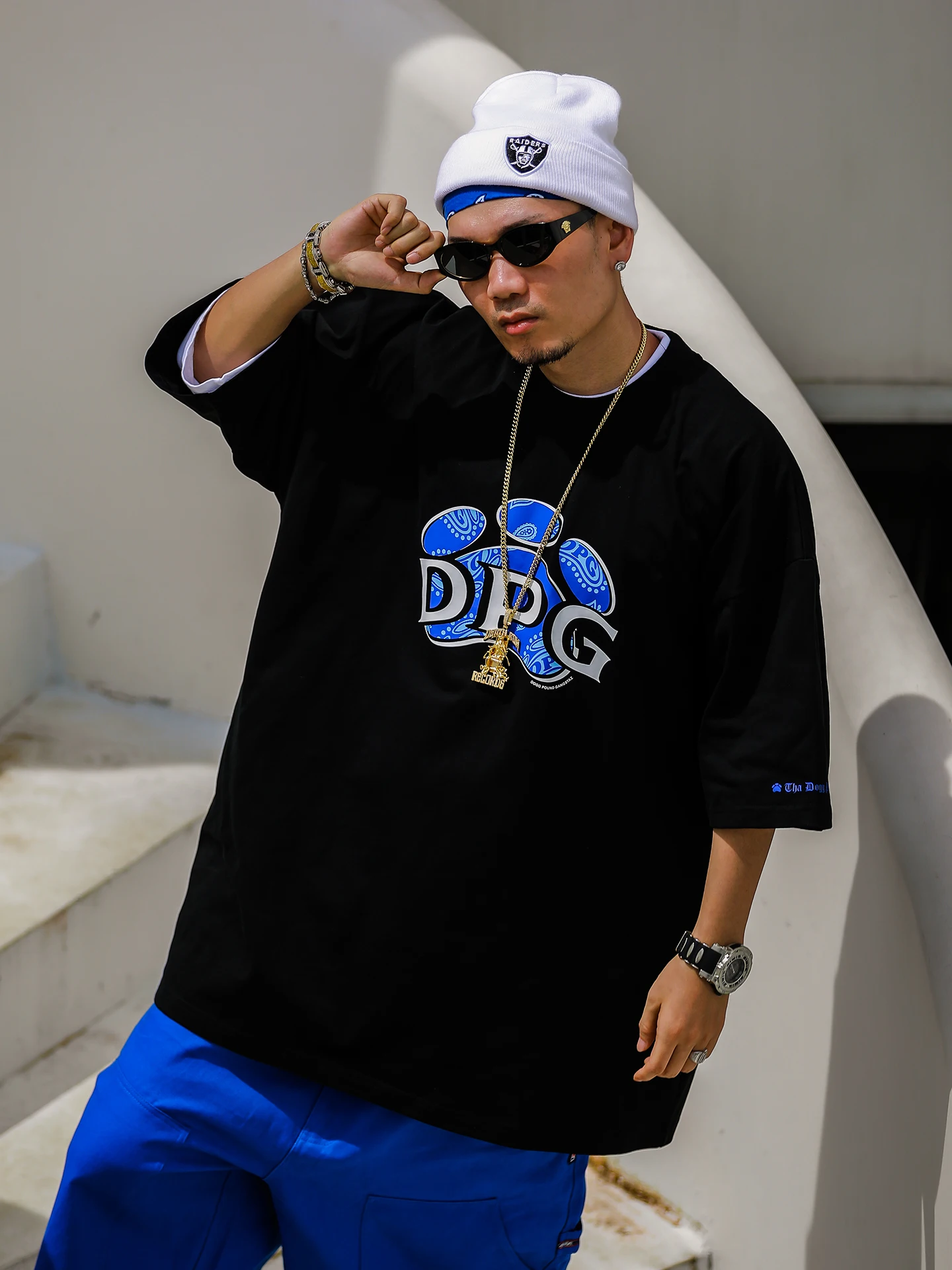 Acusa West Coast Rap Group DOGG POUND Dog Paw Print Ribbed round Neck Short Sleeve T-Shirt Summer Cotton Sweat Absorbent Men'...
