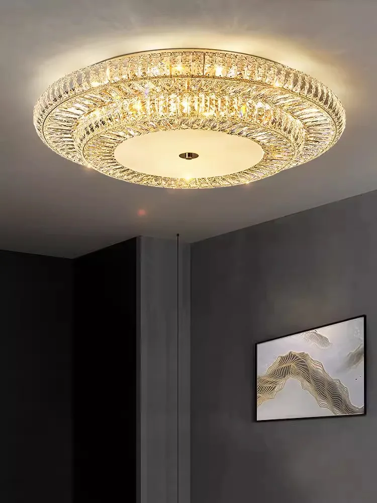 

Dimmable LED Crystal Silver Gold Stainless Steel Lamparas De Techo 2024 Ceiling Chandelier Ceiling Lamp For Living Room