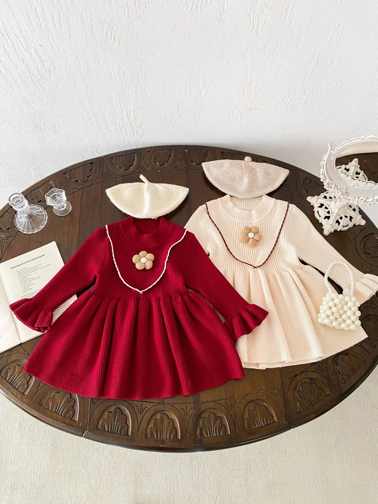 2024 Autumn New Baby Girl Long Sleeve Knitted Dress Cotton Infant Toddler Casual Dress Girls Flower Princess Dress Kids Clothes
