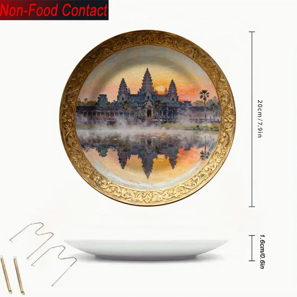 1pc Authentic Angkor Wat Cambodia Replica Ceramic Plate | Round Cambodian Temple Art Decor, Non-Food Contact view 3