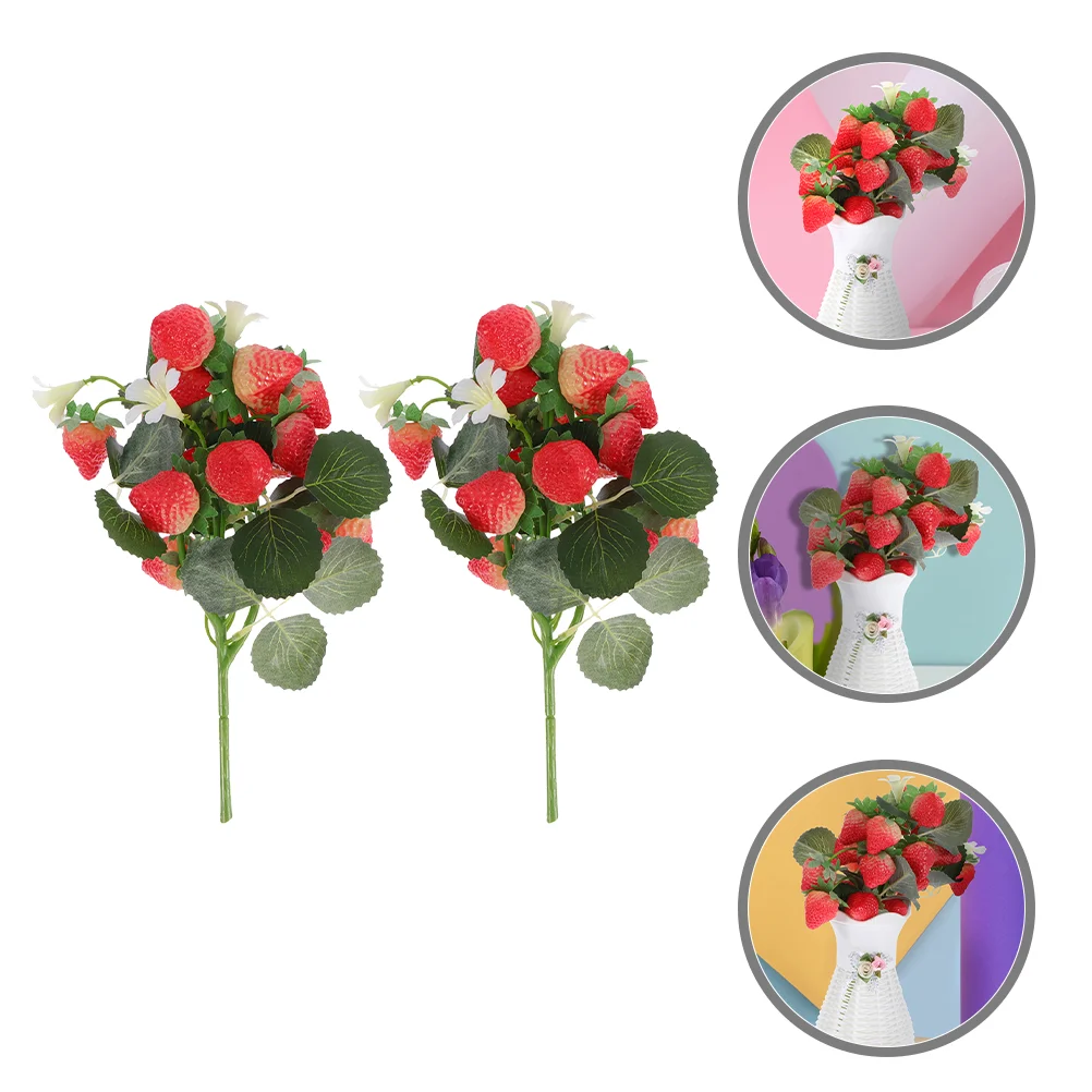 

2 Pcs Simulation Strawberry Bouquet Fake Small Fruit Artificial Plant Ornaments Floral Birthday Party Decorations Plants Indoor