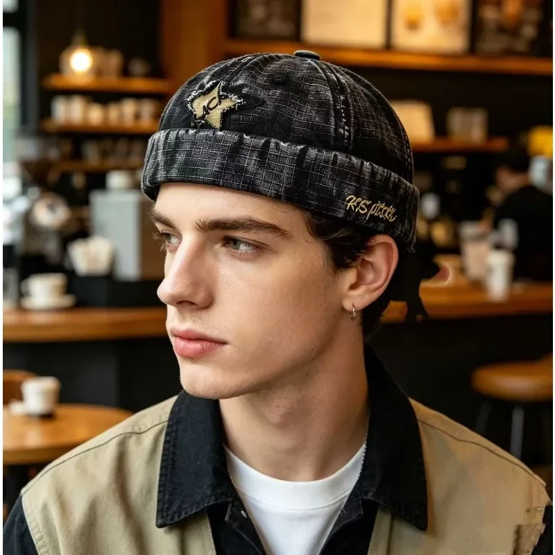 Gorra Docker Bocca sin Visera, con Diseño de Estrellas, Gorro sin Borde, Bordado de Letras, Estilo Retro, Ajustable, Vintage, Urbano