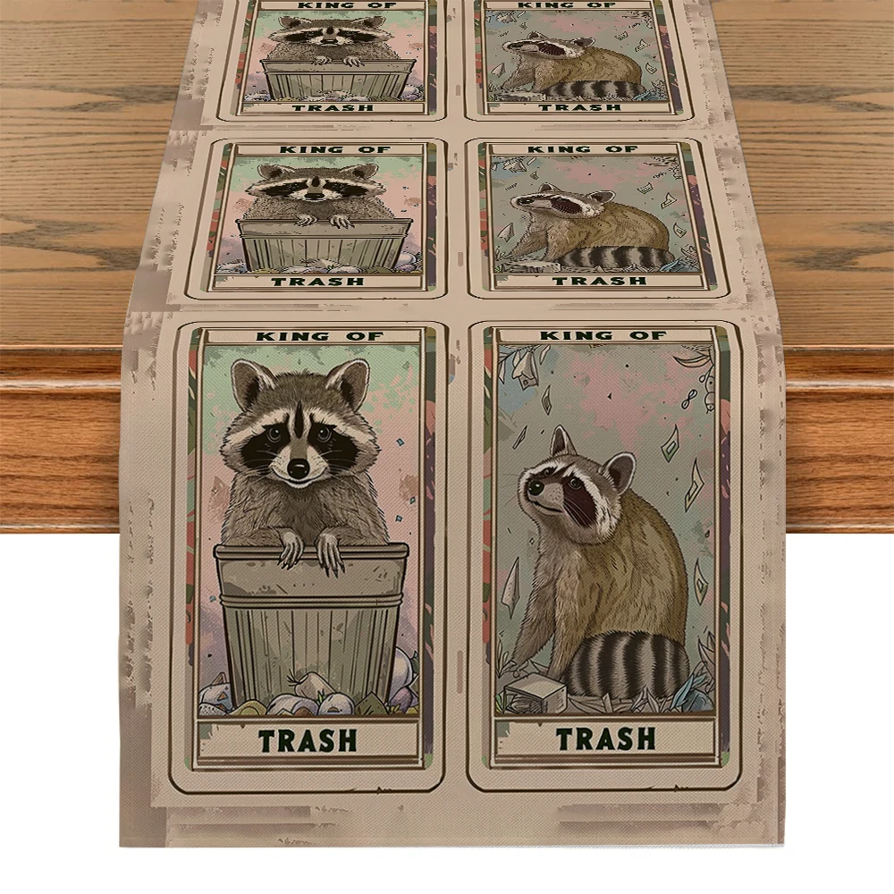 Raccoon Trash Can Rainbow Background Table Runners Dresser Table Decor Farmhouse Dining Table Runner Holiday Party Decoration