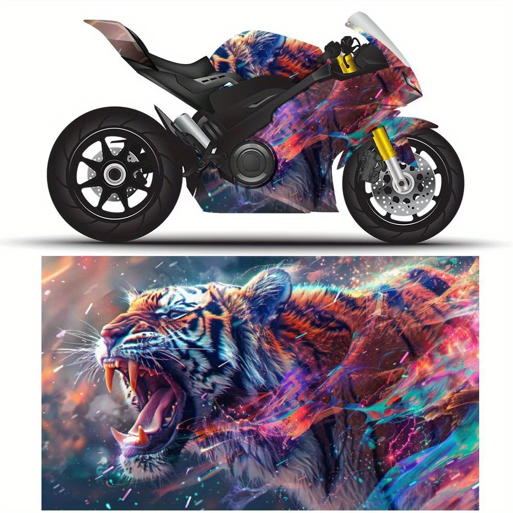 

Vivid Color Angry Tiger Print Motorcycle Full Wrap Stickers Decorative Motorcycle Race Color Change Decal Film Protect Waterproo