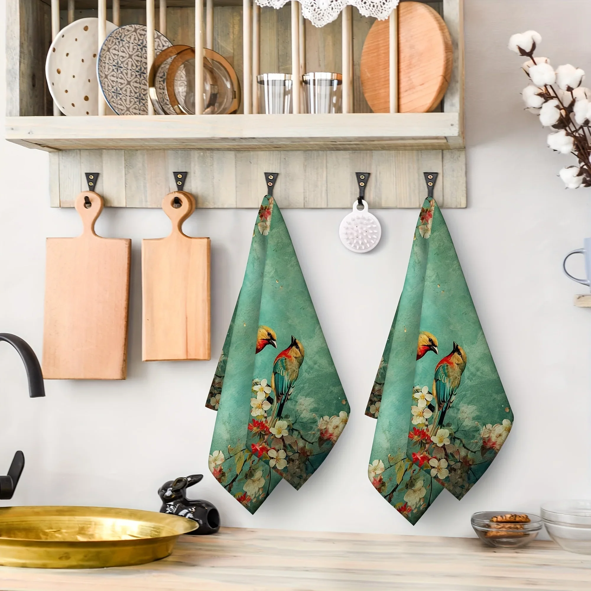Hand Towels, Rustic Cute Birds Kitchen Towel, Spring Theme Seasonal Decorative Dishcloth, Tea Towel For Holiday