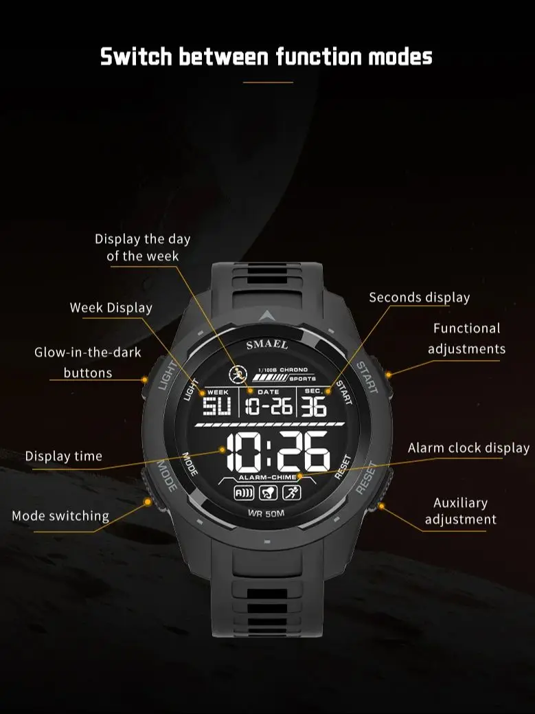 SMAEL Brand Men Electronics Watch Outdoor Sports Waterproof Big Dial Digital LED Alarm Digital-watch 8105 Sport Watch