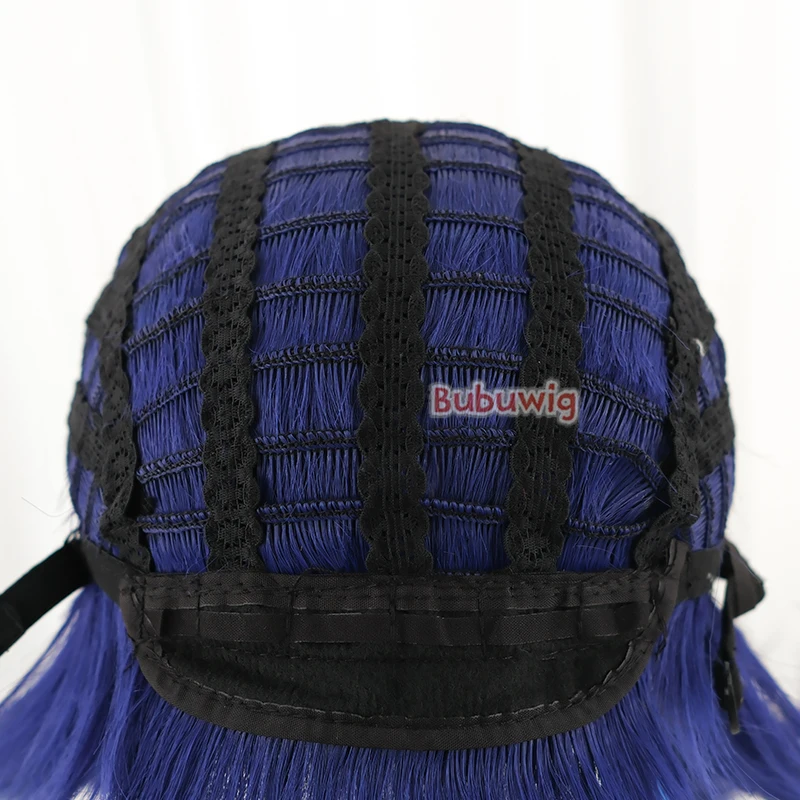 Bubuwig Synthetic Hair Lux Cosplay Wigs With Buns LOL Porcelain Lux 30cm Short Straight Mixed Blue Ponytail Wig Heat Resistant