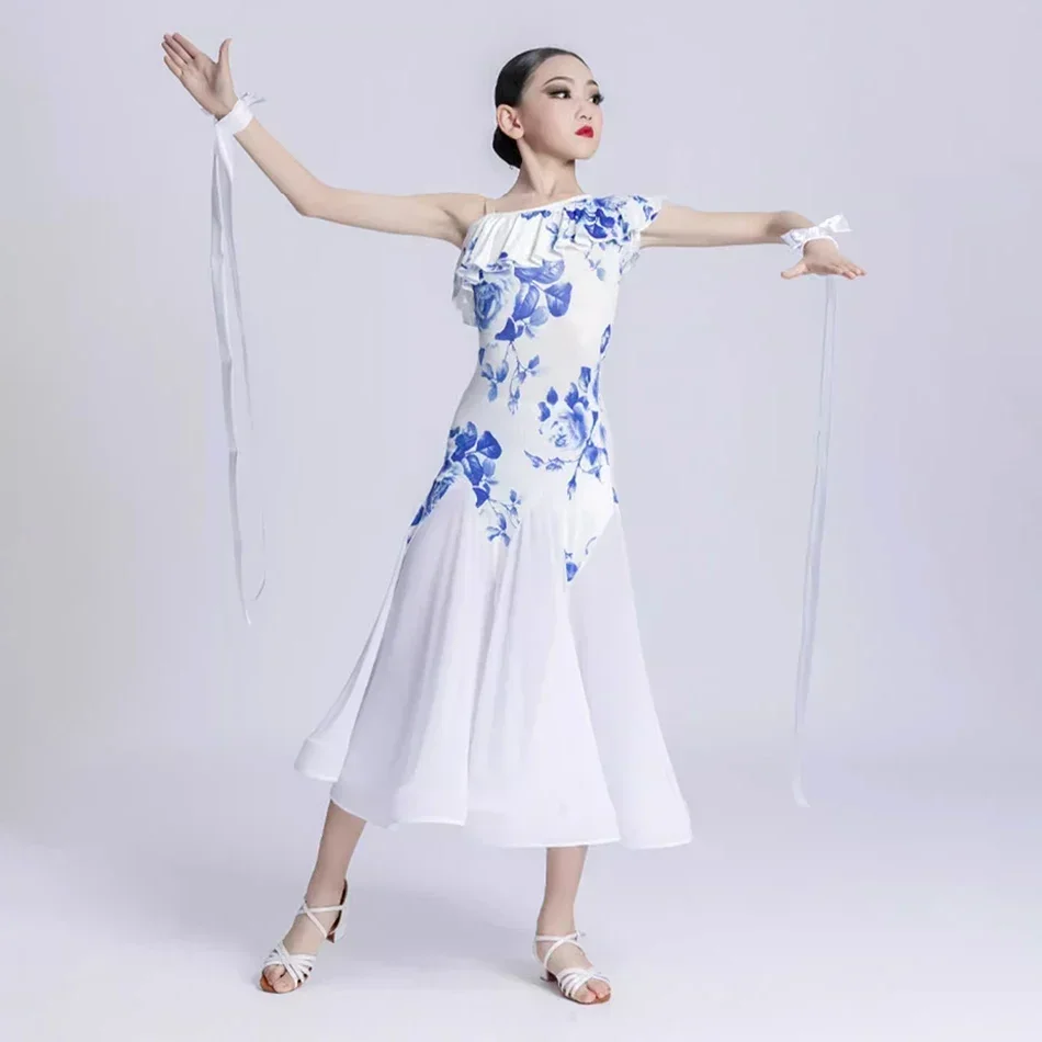 Floral Patchwork Design Kids Latin Dance Dresses Girls Belly Dancing Dress Stage Dancewear Peformance Costumes NY25 WH202221