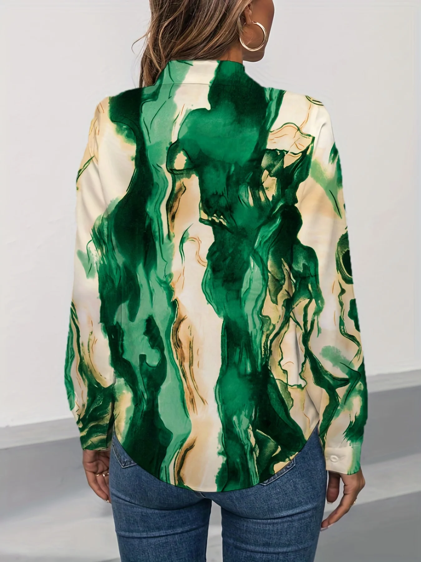 Nueva llegada elegante pintura al óleo impresión camisa de mujer Top-Blusa de moda