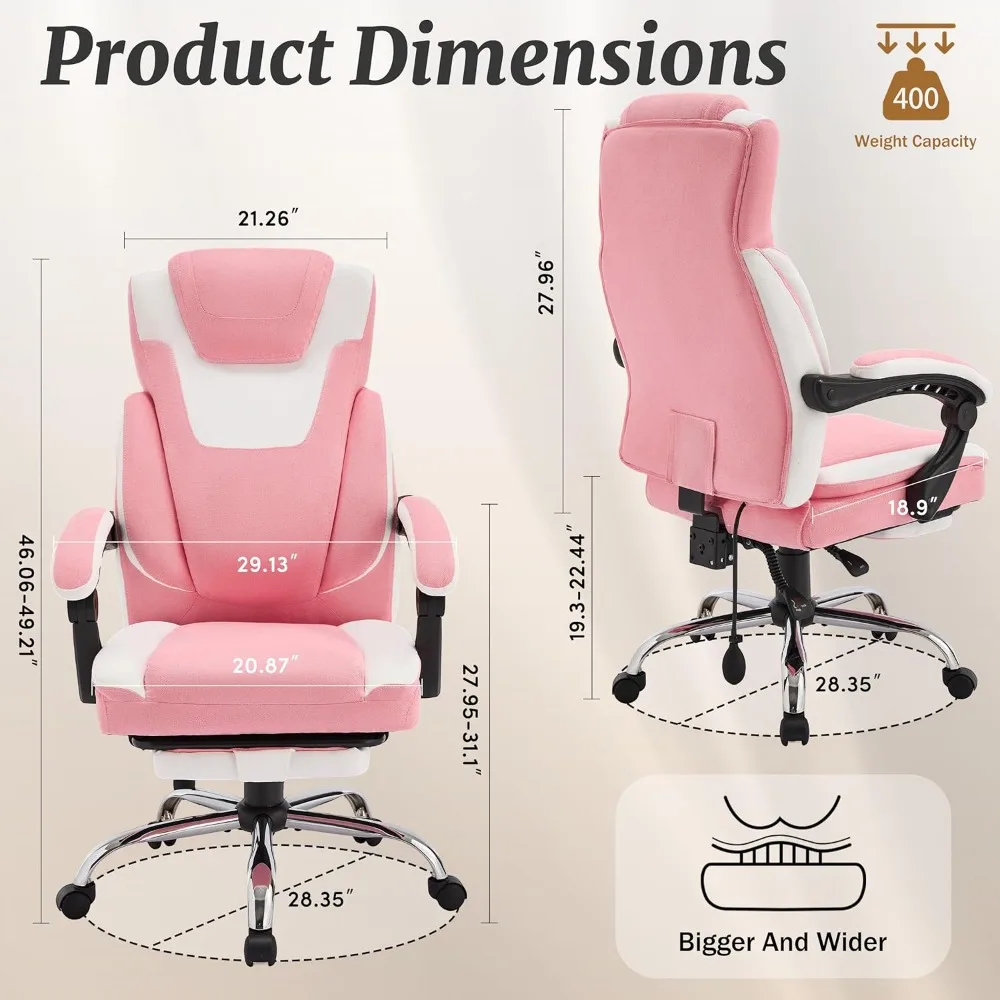 كرسي تنفيذي مريح مع مسند للقدمين، سعة 400 رطل، دعم قطني قابل للتعديل