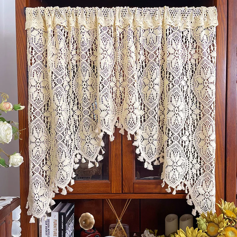 

Vintage Crochet Door Curtain - Polycotton Arch Curtain with Fringe, Soft Light Filtering Room Divider for Living Room/Entryway,