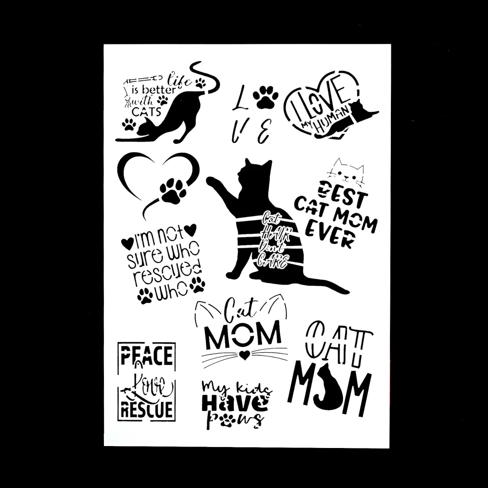 A4 Size DIY Craft Layering  Cat Love Stencil For Wall Painting Scrapbooking Stamping Album Decorative Embossing Paper Card