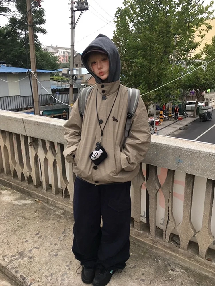 

Мужская осенняя куртка Cleanfit в американском стиле с вышивкой, свободного кроя, в стиле колор-блок, для пар, с воротником-стойкой