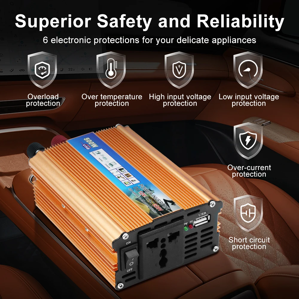 Auto Power Supply Inverter Car Power Inverter 500W DC 12V To AC 220V Battery Converter Car Accessories USB Voltage Transformer view 3