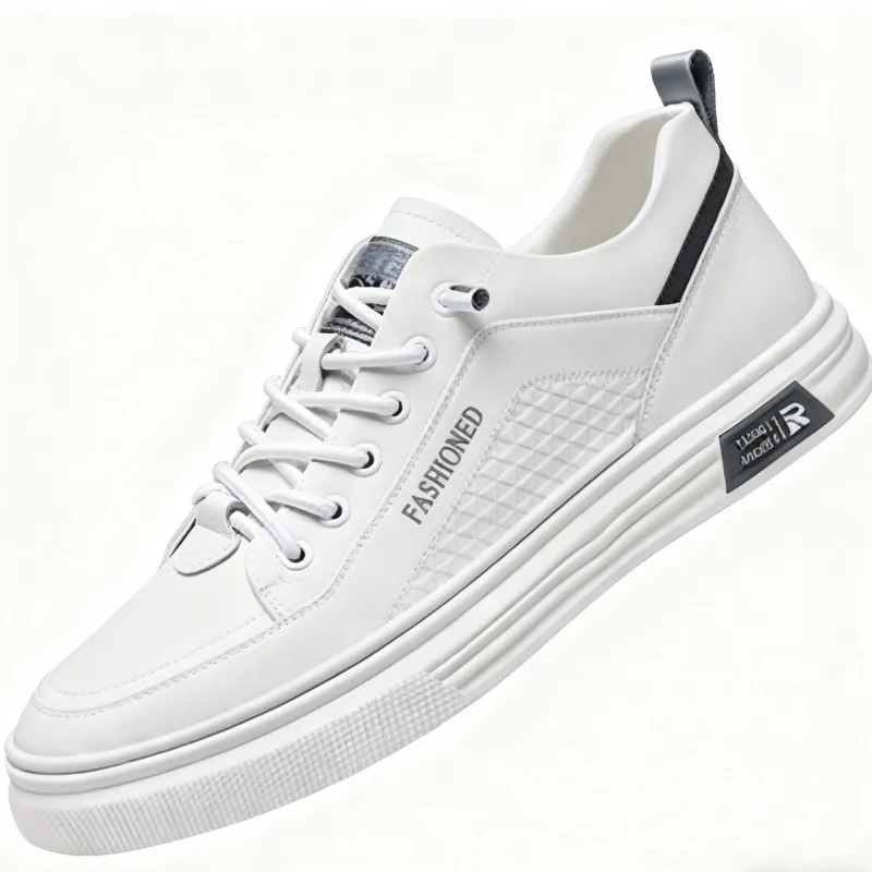 

Men's Casual Fashion Shoes Elastic Lightweight Leather Ultra-Soft Slip-On Board Shoes Comfortable Cement Floor Trainers