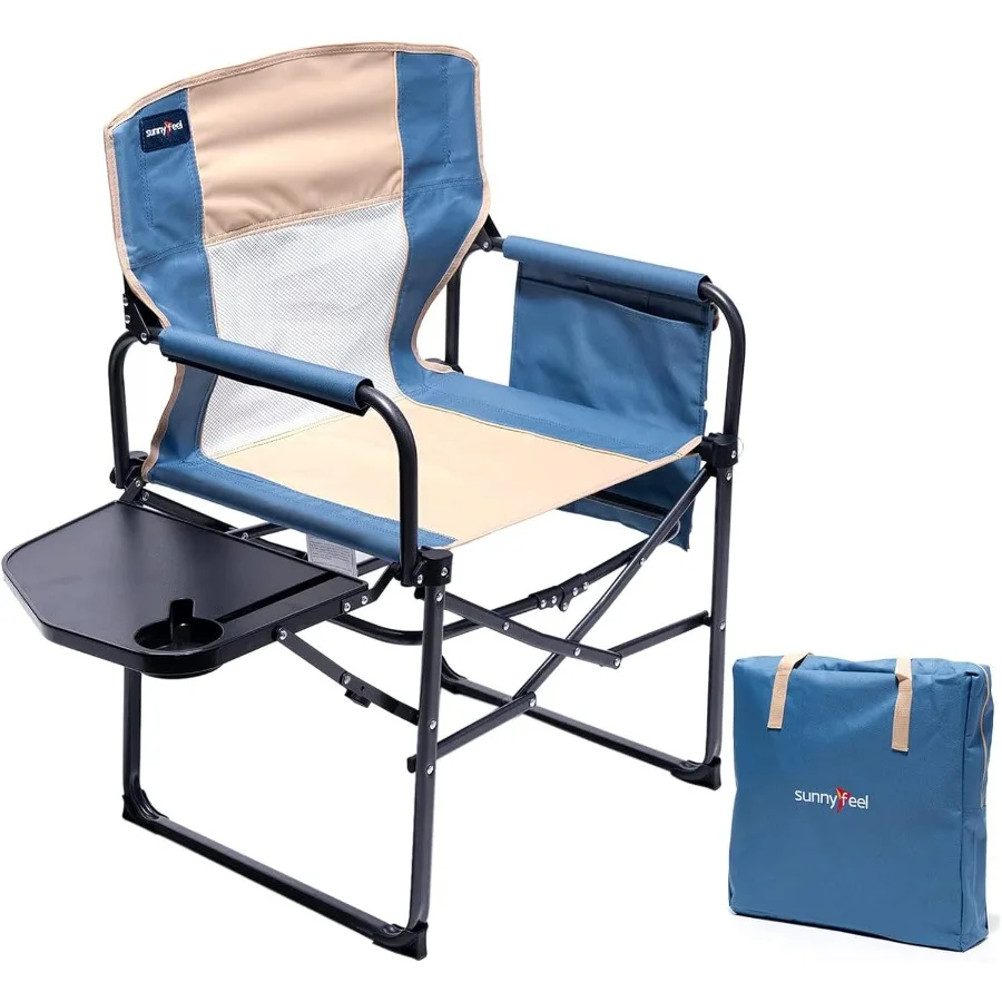 

Heavy Duty Oversized Portable Folding Chair with Integrated Side Table for Outdoor Adventures: Ideal for Camping Beach Fishing