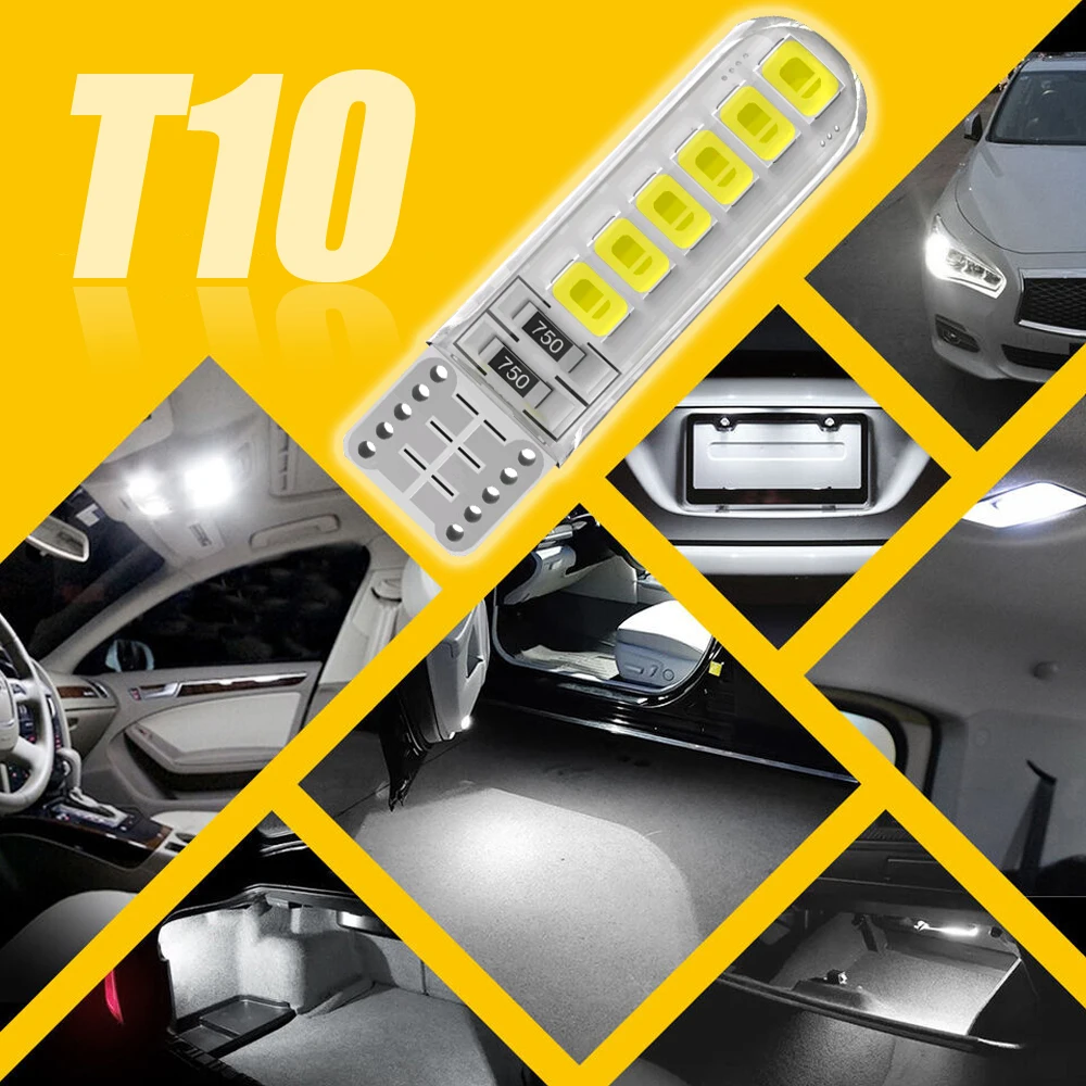 

10Pcs Car Auto Interior Dome Reading License Plate Light Signal Lamp 6000K 12V W5W T10 Led Bulbs Canbus 168 194 12pcs 2835 Chips