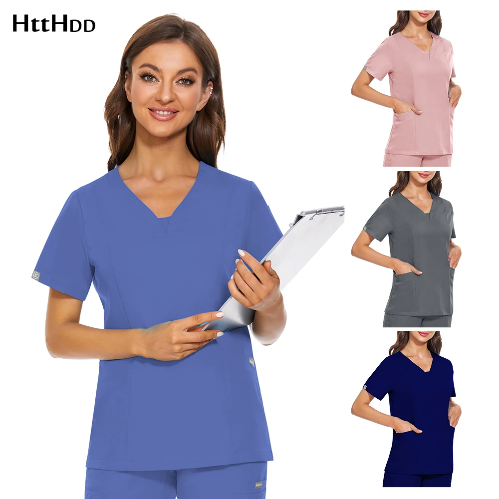 

Nurse Scrubs Surgical Gown Solid Working Clothes Hospital Clinic Pediatrics WorkWear Beauty Salon Manicurist Scrub Top Women Men