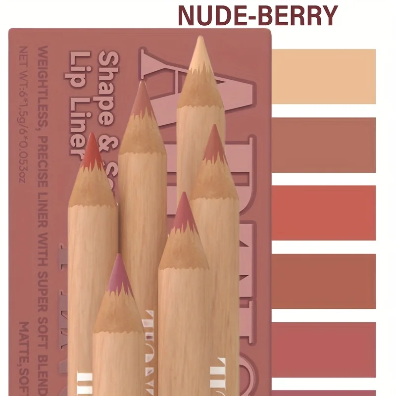 6pcs/Set Nude Lip Liner Makeup Set - Natural And Long-lasting Waterproof Matte Effect Lip Liner Daily Makeup,Lip Combo Makeup