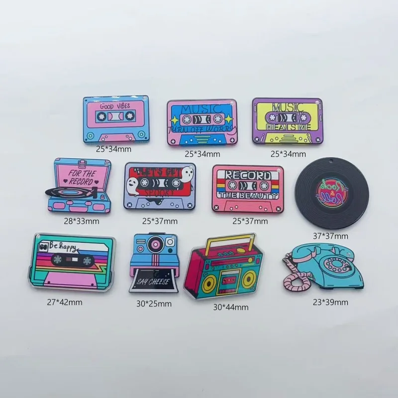 10pcs acrylic pendants suitable for jewelry production vintage radio recording tape design  DIY pendants earrings necklaces