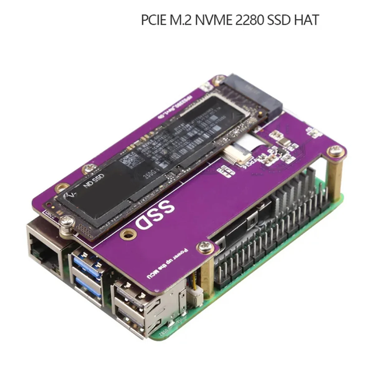 AT87-PCIE M.2 NVME 2280 2230 2242 Gen3 SSD HAT Expansion Board for Raspberry Pi 5