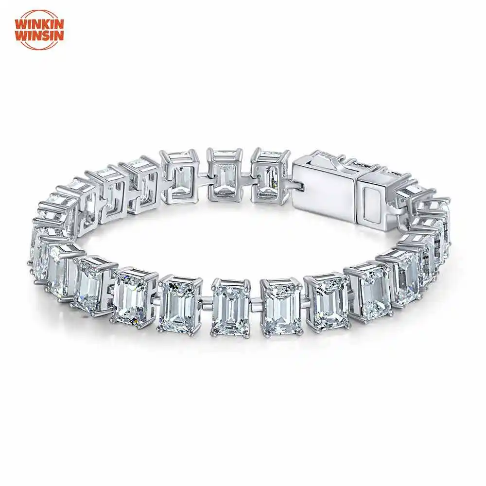 

Winkin Winsin 1 Carat Rectangle Emerald Cut 5*7 High Carbon Diamond Pure Silver Bracelet