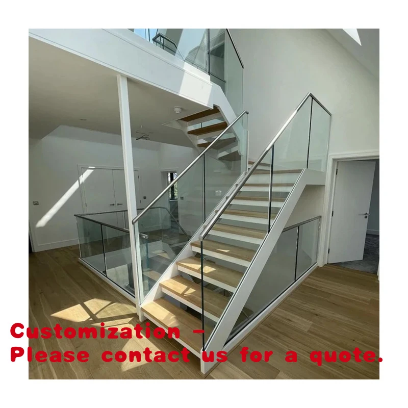 

custom.Modern Staircase Double Sides Plate Stairs WithWood Treads Steel Stringer Floating Staircase