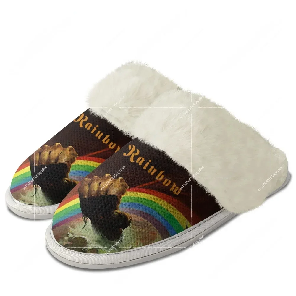 

Rainbow Rising Heavy Metal Band Plush Slippers Keep Warm Shoes Mens Womens Breathable Home Cotton Thermal Lightweight Slipper