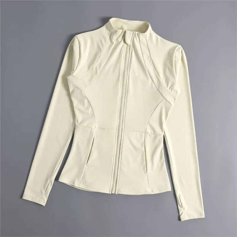 Women's Stand Collar Zipper Yoga Top Fitness Running Cycling Jacket Stretch Slim-Fit Long Sleeve Sportswear Yoga Clothes Coat