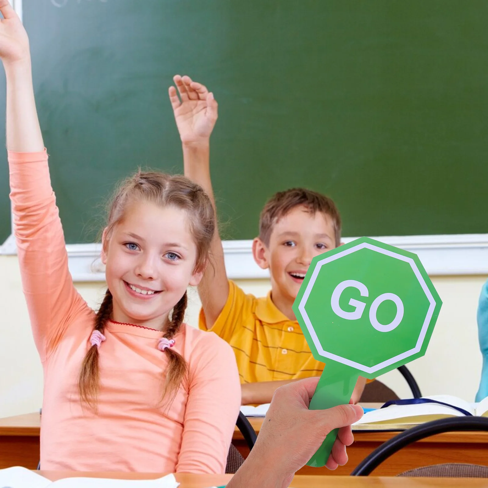 2 قطعة علامة توقف محمولة باليد مزدوجة الجوانب أحمر أخضر المجاذيف مقاوم للماء دائم الفصول الدراسية لعبة التدريس السلامة المرورية #3