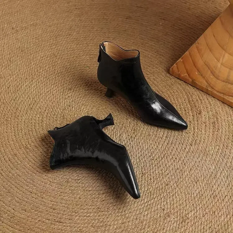 Vintage Spitze Damen Stiefeletten Mode Dickabsatz Schuhe Schlichte Kurze Botas De Mujer – Detail 2