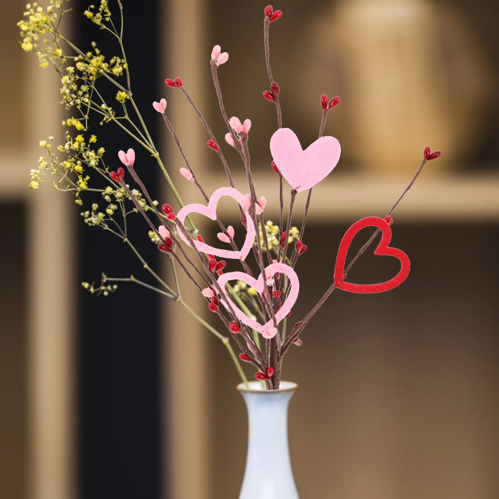 

10Pcs Valentines Artificial Berry Stems Heart Shaped Flowers Vase Wedding Party Anniversary Decor Artificial Red Berries