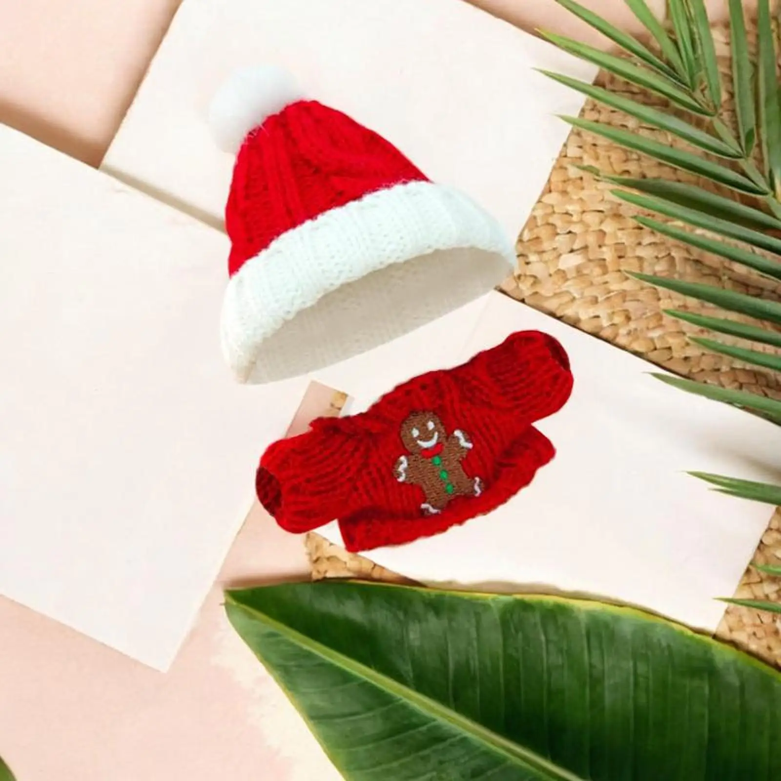 15 cm-17 cm Puppenkleidung, Puppen-Outfit, Lebkuchenmann-Pullover mit Weihnachtsmütze, Weihnachtsgeschenk, weiche Foto-Requisiten, Weihnachtskostüm