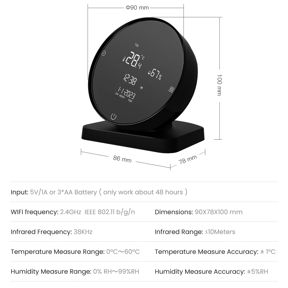 AVATTO Tuya WiFi IR sensore di umidità della temperatura intelligente rilevatore di telecomando Monitor remoto funziona con Alexa Google Home Alice