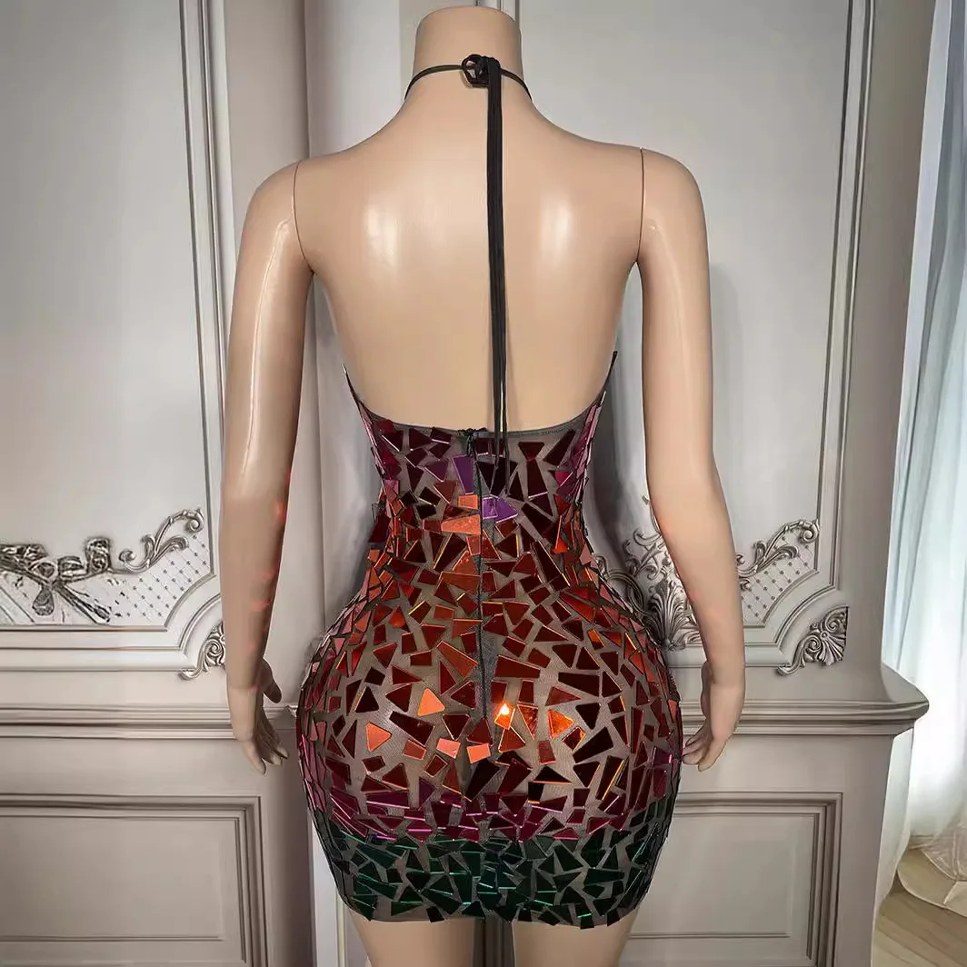 의상 패션 여성 느슨한 드레스 섹시한 메쉬 투명 거울 장식 조각 클럽 복장 Vestidos Piedras Brillantes 여성용 드레스