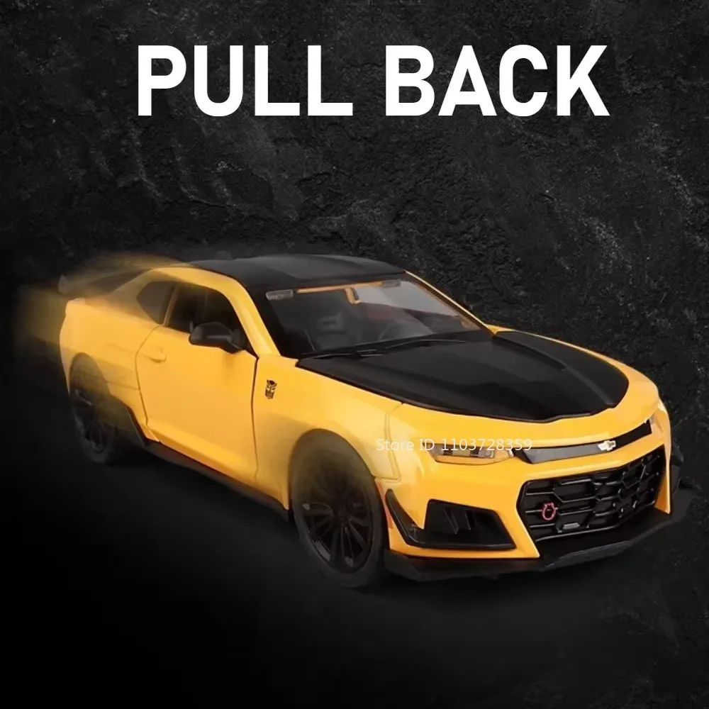 Modelo 1:24 Camaro Lykan, supercoche de juguete, aleación fundida, puertas con luz de sonido, espalda abierta, exquisito adorno de coche deportivo para niños