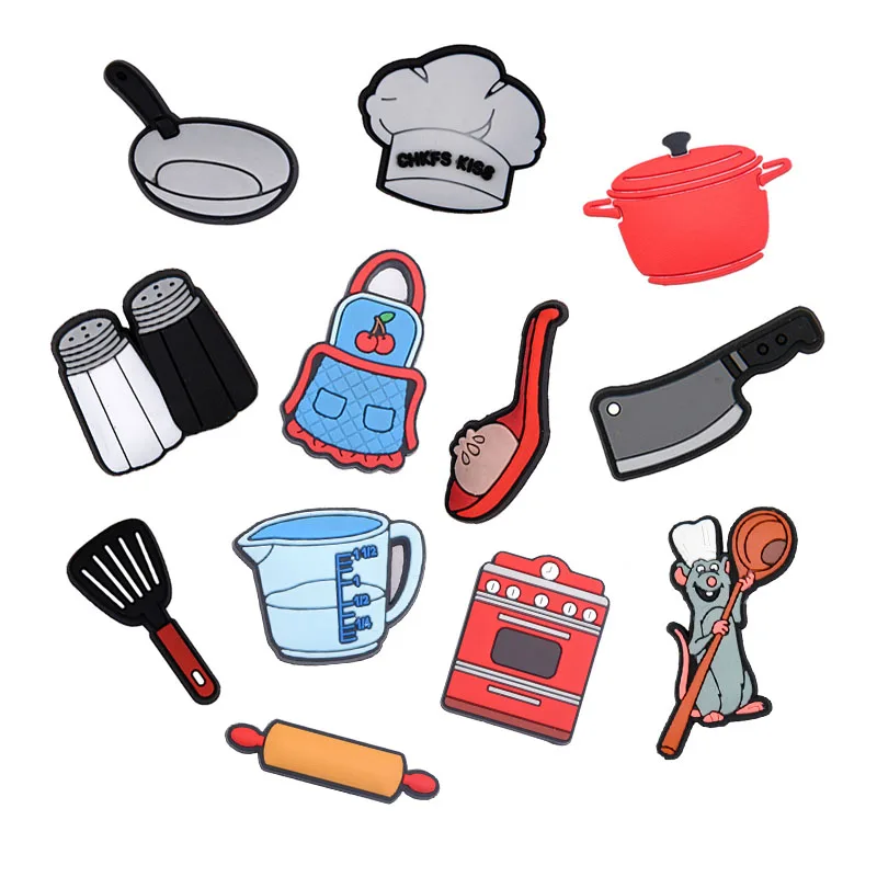 1pcs Chef Style Shoe Charms Kitchen Supplies Tools  Pot Knife Barbecue Croc Decoration Girl Boy Cooking Bracelets Accessories