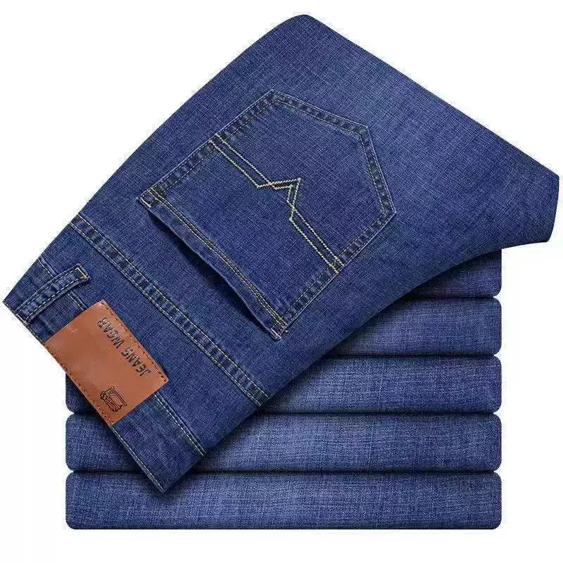 Pantaloni in denim elasticizzato a gamba dritta tinta unita moda primavera e autunno Jeans sportivi comodi e larghi casual da uomo di alta qualità