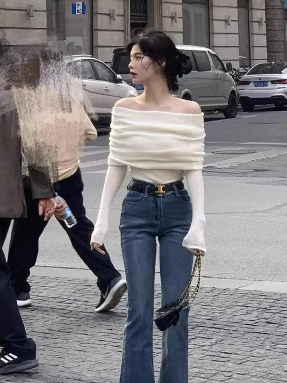 

Белый вязаный однотонный женский топ Long Sve Ele для похудения, осенняя мода, элитная повседневная офисная одежда