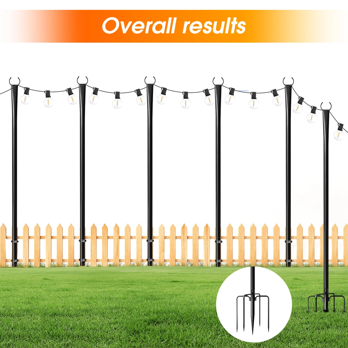 4 Pack 10ft String Light Pole for Deck, Metal String Light Pole for Outdoor Hanging,  (only string light pole)