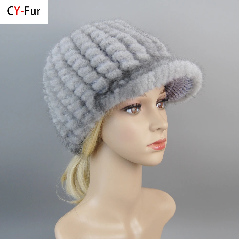 Boina de piel de visón auténtica para mujer, boina de visón, gorros para niña, sombreros elegantes de estilo francés para mujer, bonito gorro con solapa para invierno, gris, rojo y negro