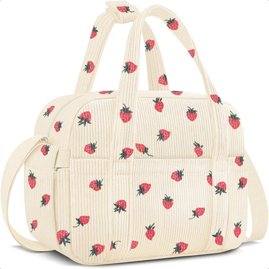 

Вельветовая сумка для обеда для женщин и мужчин, милая клубничная маленькая изолированная многоразовая рабочая герметичная простая сумка для обеда